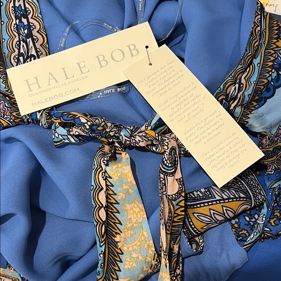 Hale Bob Blue Paisley Chiffon Maxi Halter Dress, NWT, L - Picture 6 of 8